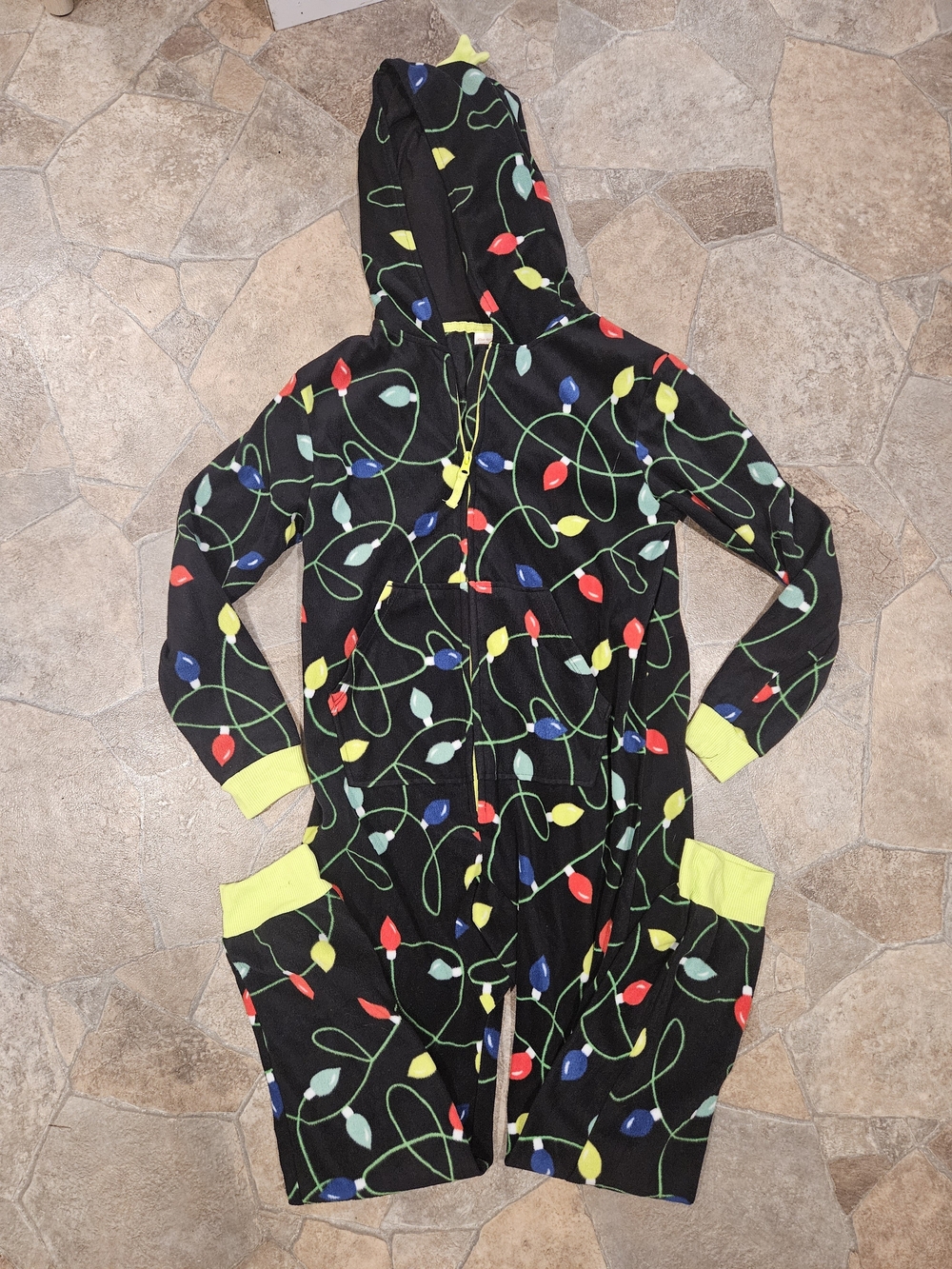 Kids Black Holiday Lights One-Piece Hoodie
